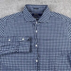Polo Ralph Lauren Shirt Mens Large Blue Checkered Slim Fit Cotton Italian Fabric
